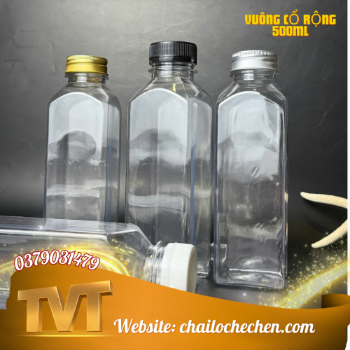 Chai Vuông cổ rộng 500ml